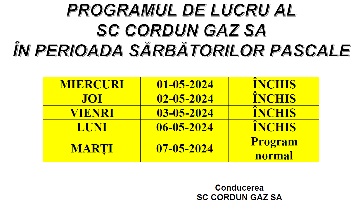 Program Sarbatori Pascale